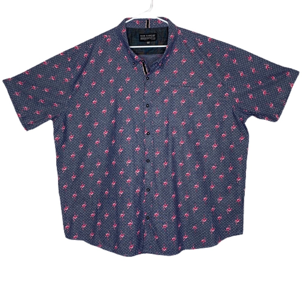 Raw Yarn Navy White Micro Dot‎ Pink Flamingo Shirt